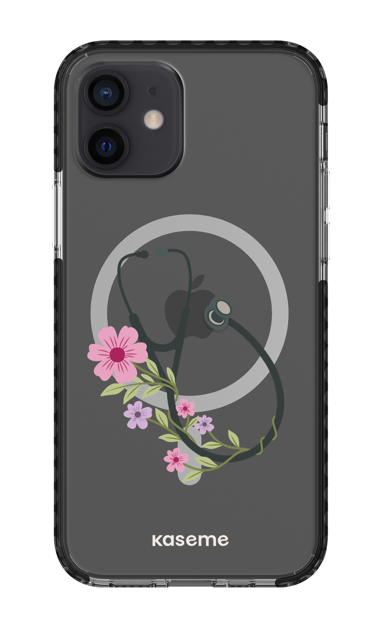 iPhone 12 Clear Case Magsafe - Black Blossom Beat Clear Case -