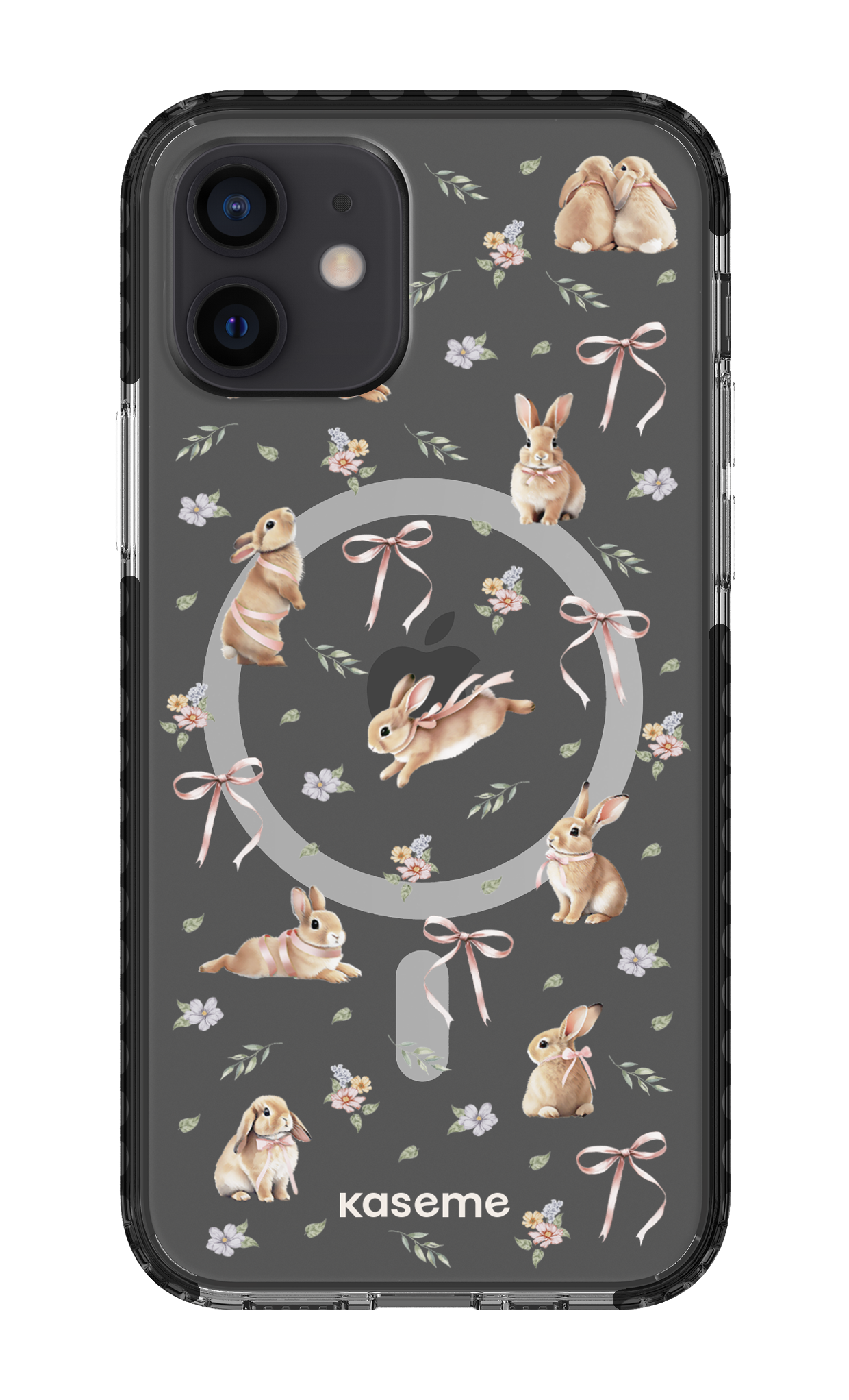 iPhone 12 Clear Case Magsafe - Black Bunny Bloom Clear Case -