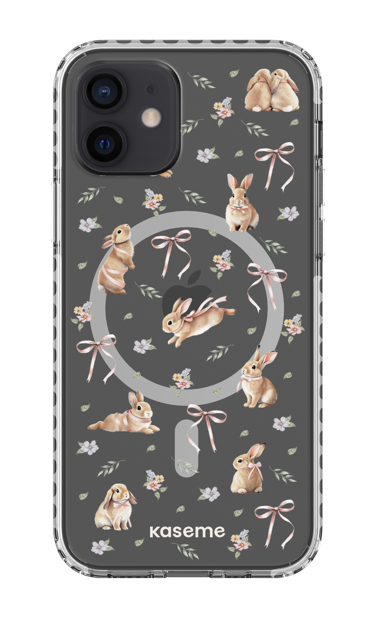 iPhone 12 Clear Case Magsafe - White Bunny Bloom Clear Case -