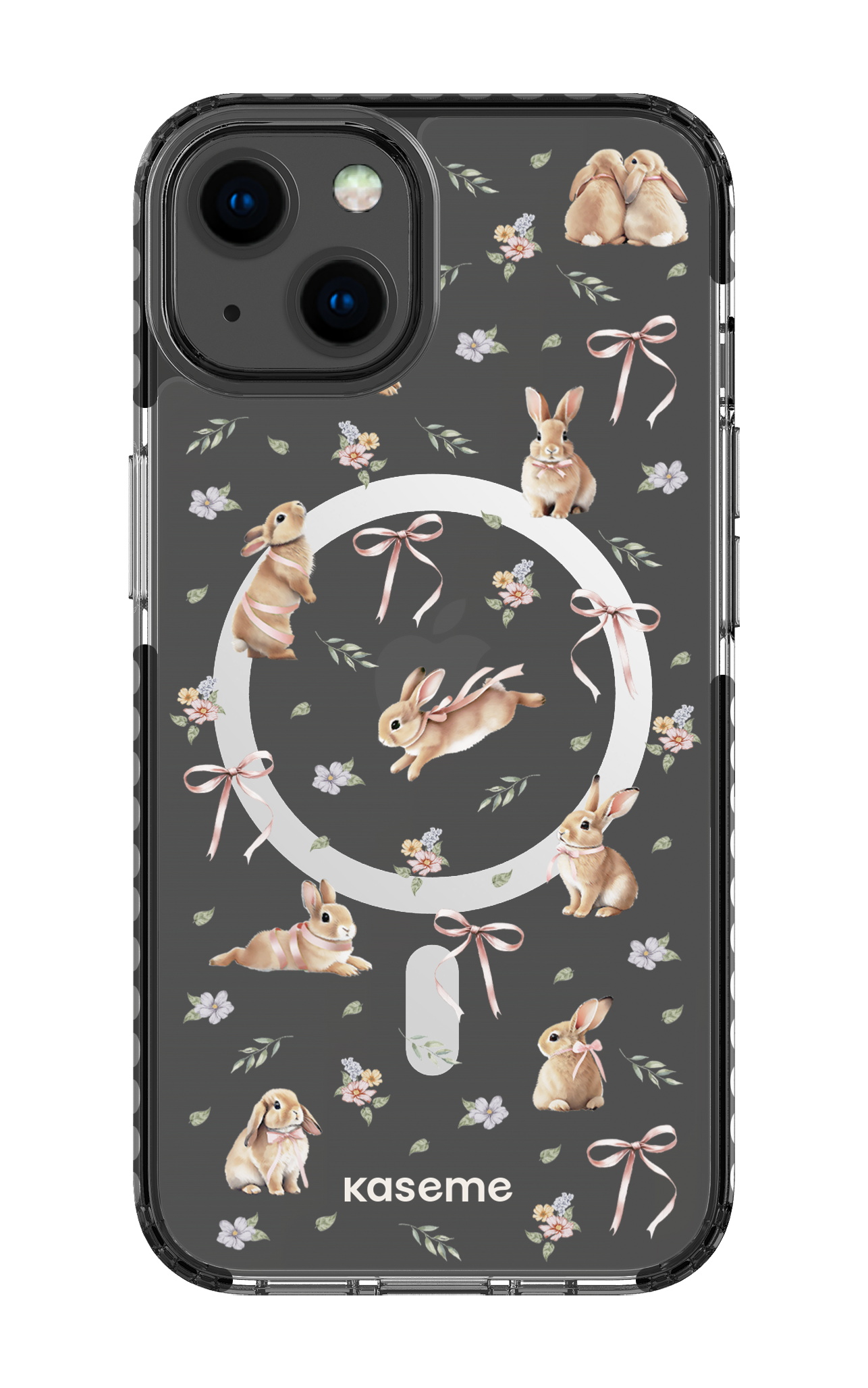 iPhone 13 Clear Case Magsafe - Black Bunny Bloom Clear Case -