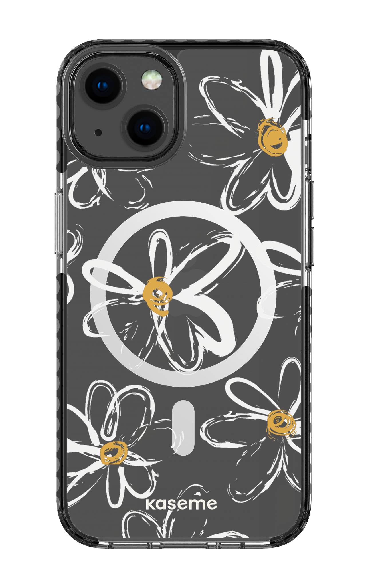 iPhone 13 Clear Case Magsafe - Black Give me flowers Clear Case -