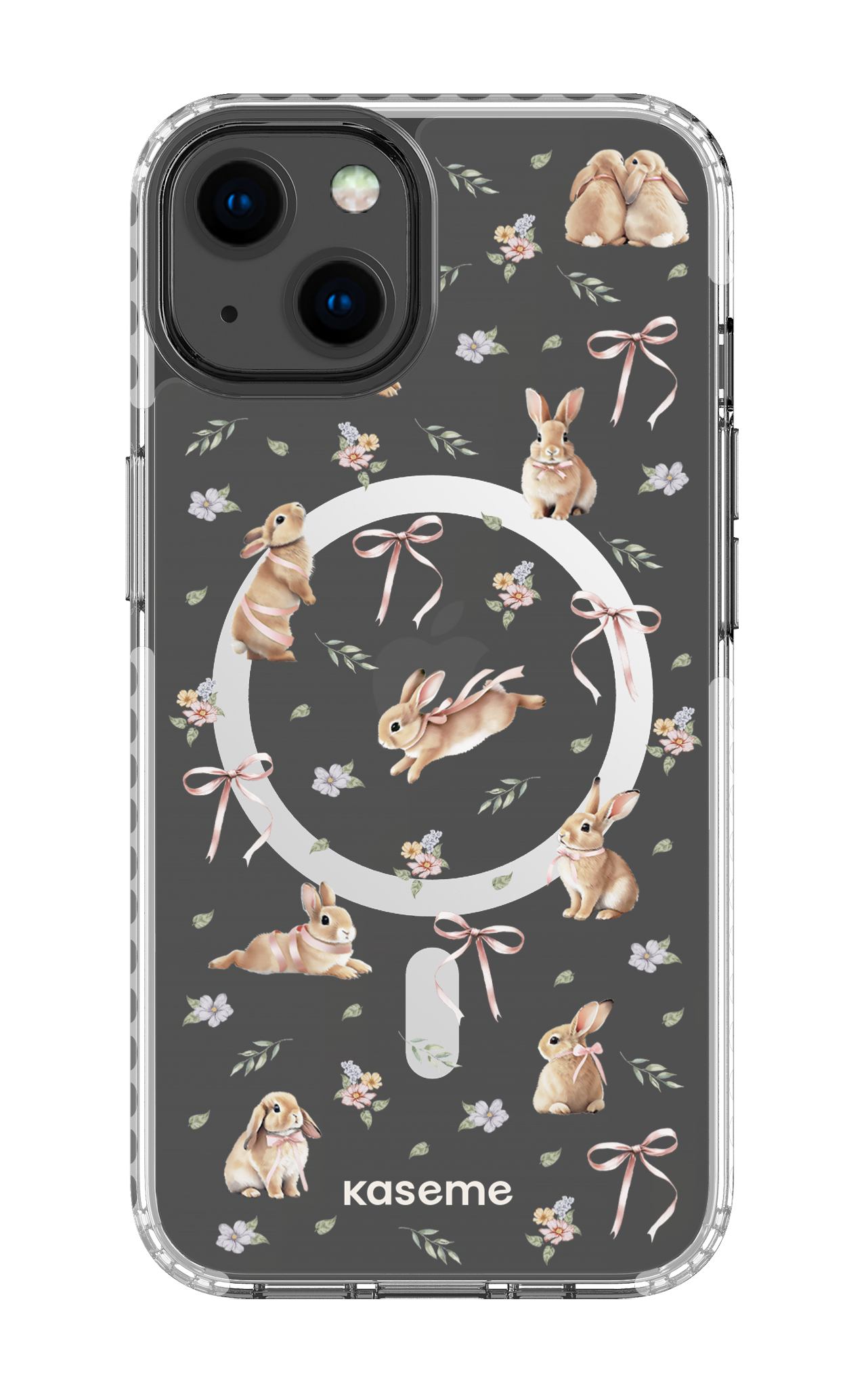 iPhone 13 Clear Case Magsafe - White Bunny Bloom Clear Case -