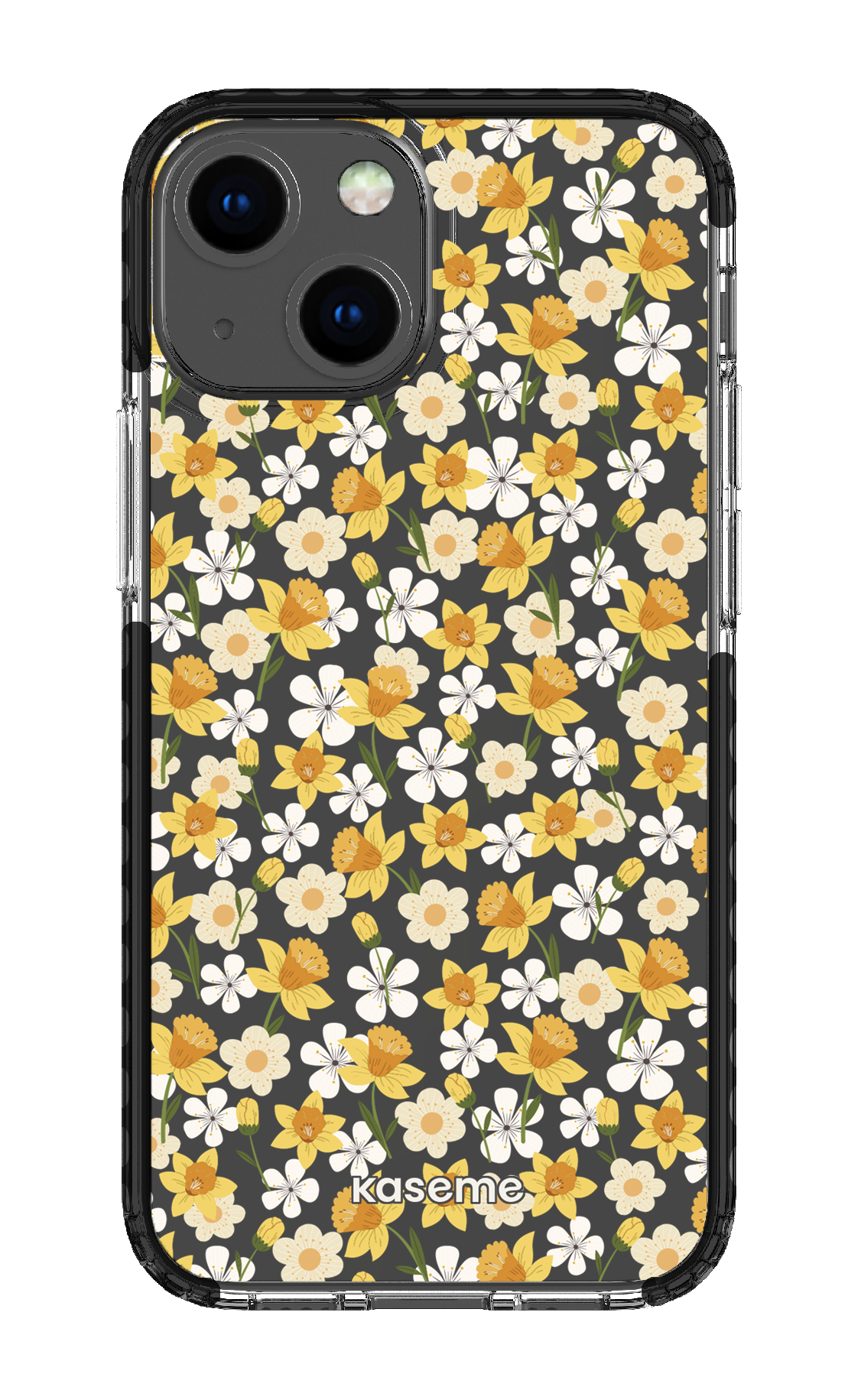 iPhone 13 Mini Clear Case - Black Daffodil Clear Case -