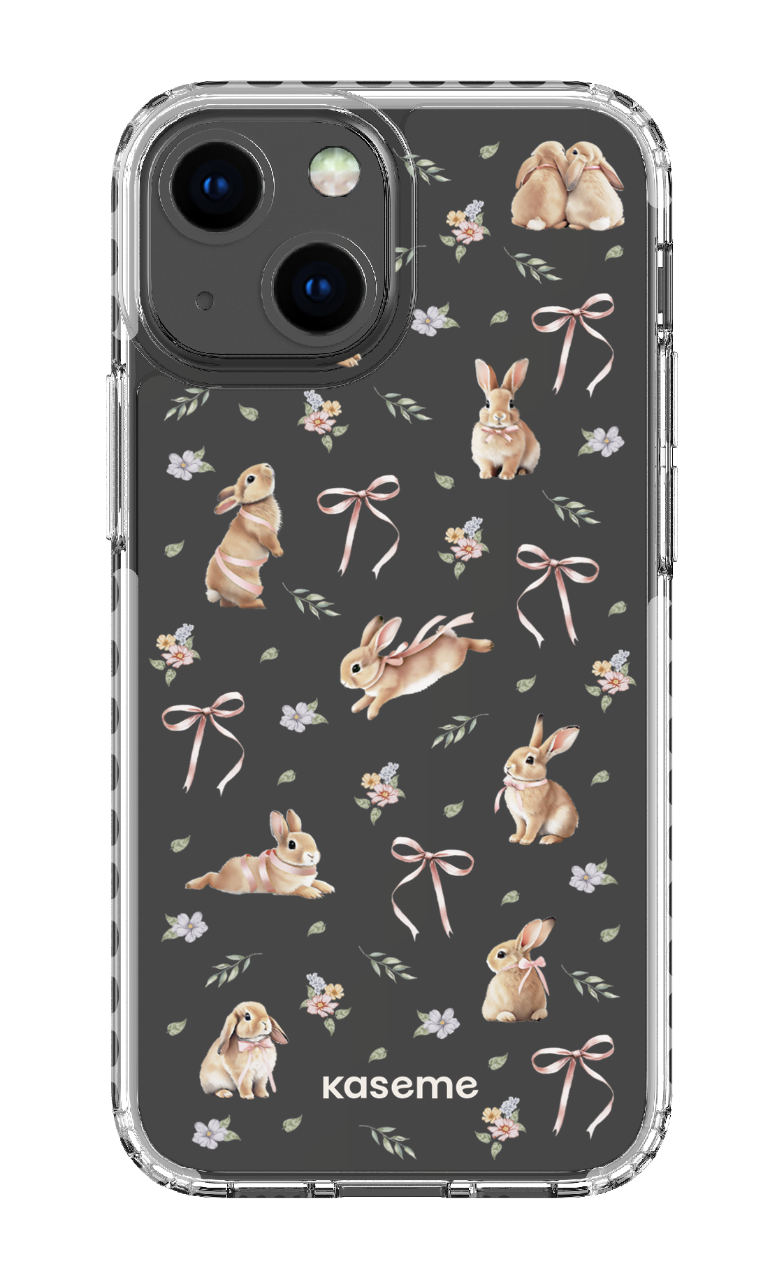 iPhone 13 Mini Clear Case - White Bunny Bloom Clear Case -
