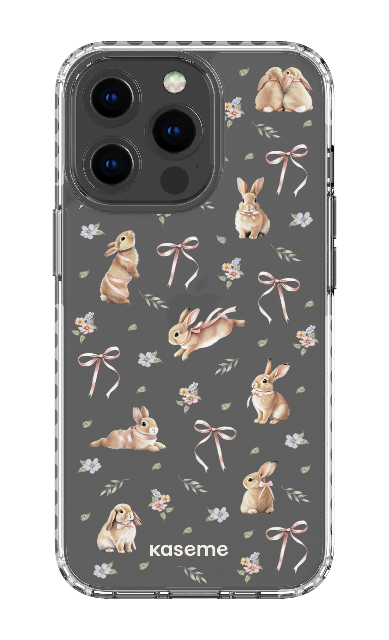 iPhone 13 Pro Clear Case - White Bunny Bloom Clear Case -