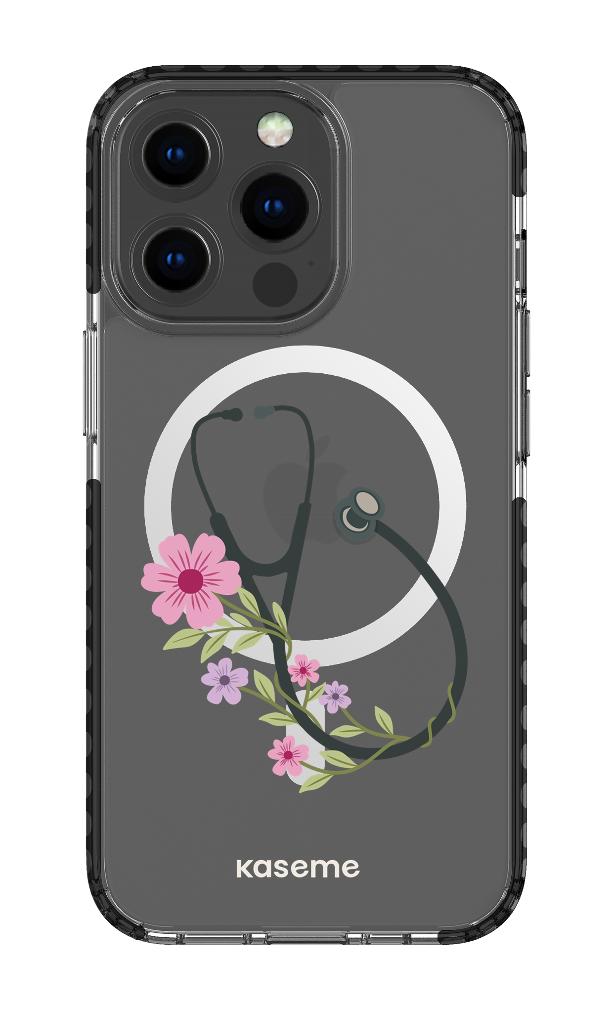 iPhone 13 Pro Clear Case Magsafe - Black Blossom Beat Clear Case -