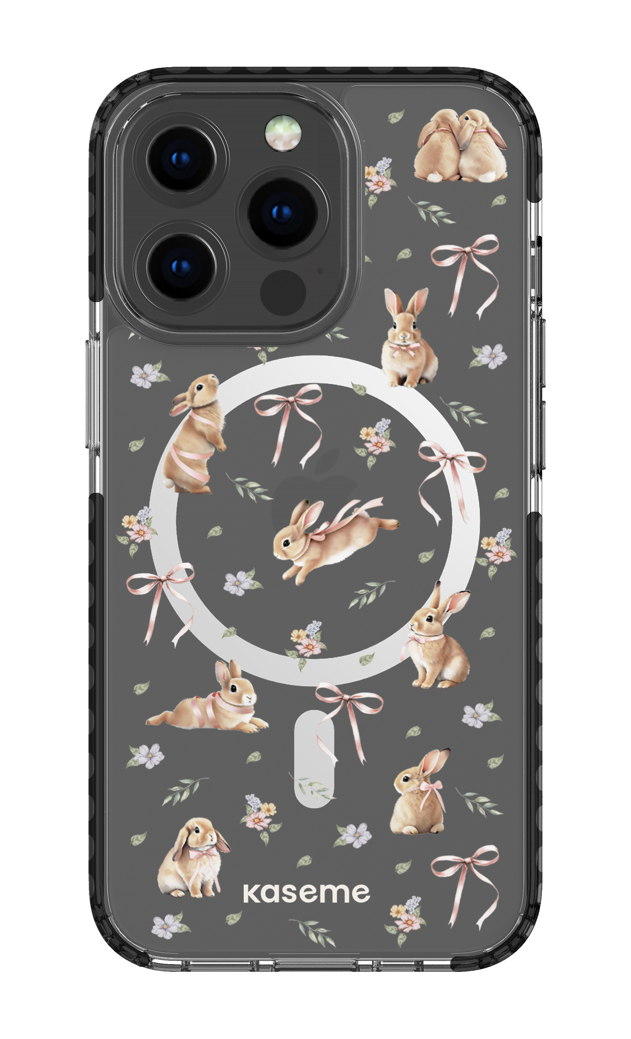 iPhone 13 Pro Clear Case Magsafe - Black Bunny Bloom Clear Case -