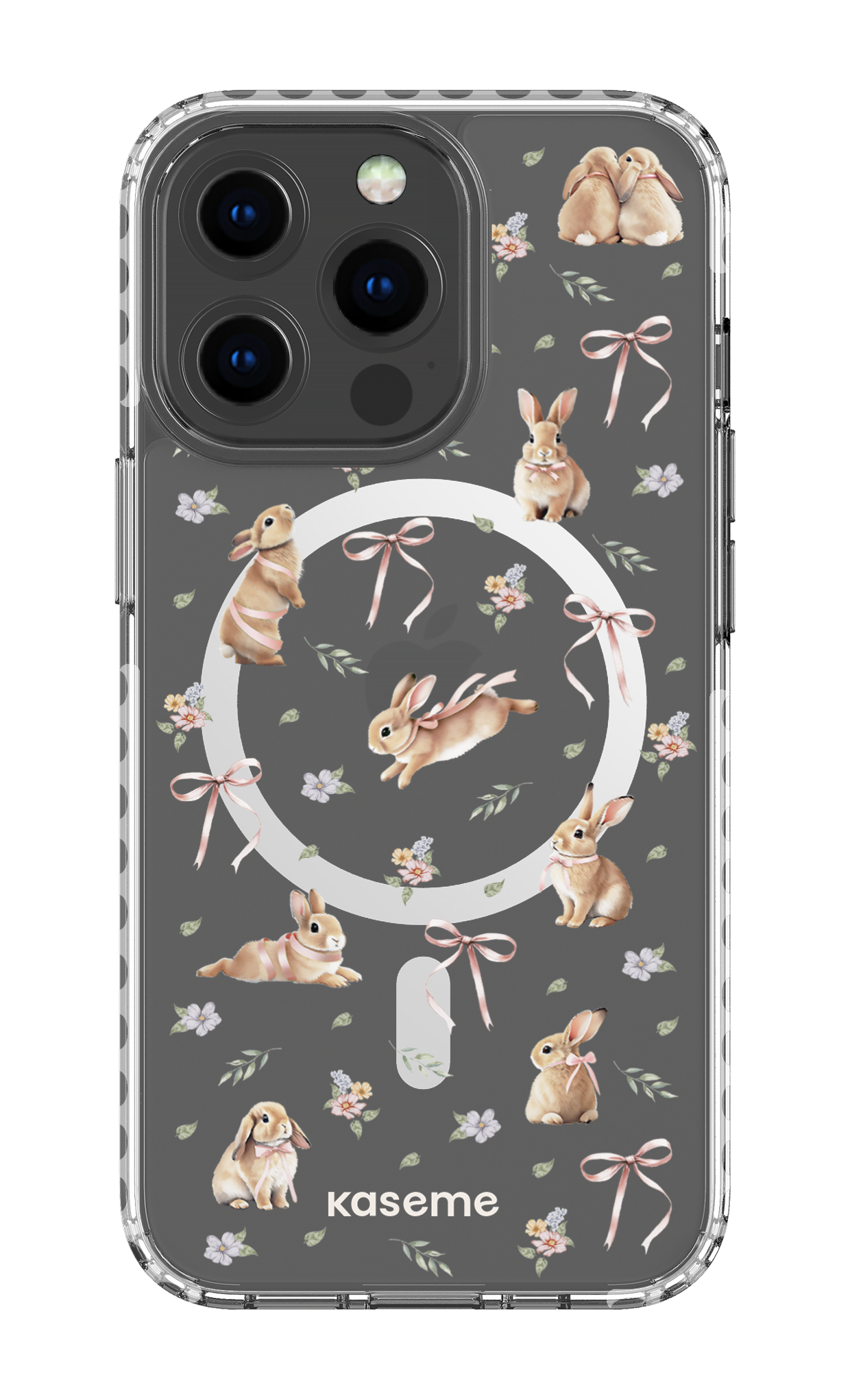 iPhone 13 Pro Clear Case Magsafe - White Bunny Bloom Clear Case -