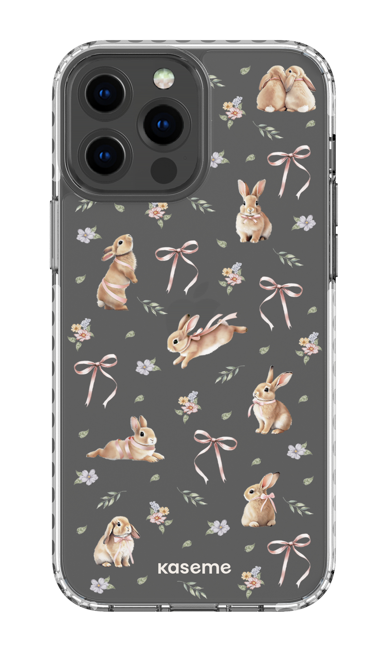 iPhone 13 Pro Max Clear Case - White Bunny Bloom Clear Case -