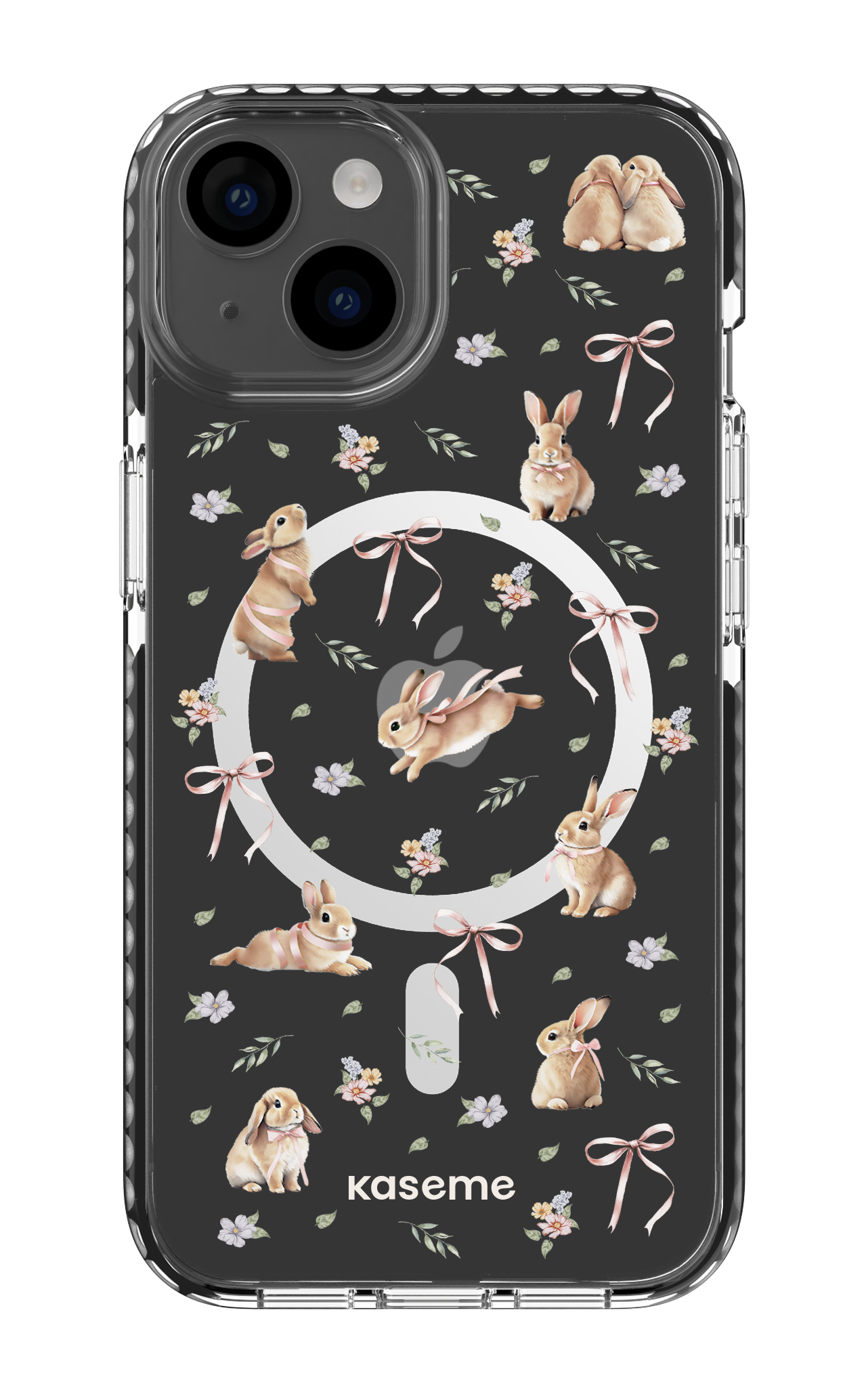 iPhone 14 Clear Case Magsafe - Black Bunny Bloom Clear Case -
