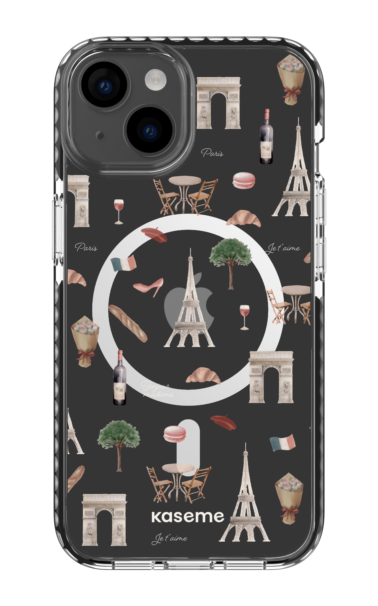 iPhone 14 Clear Case Magsafe - Black Je t'aime Paris Clear Case -