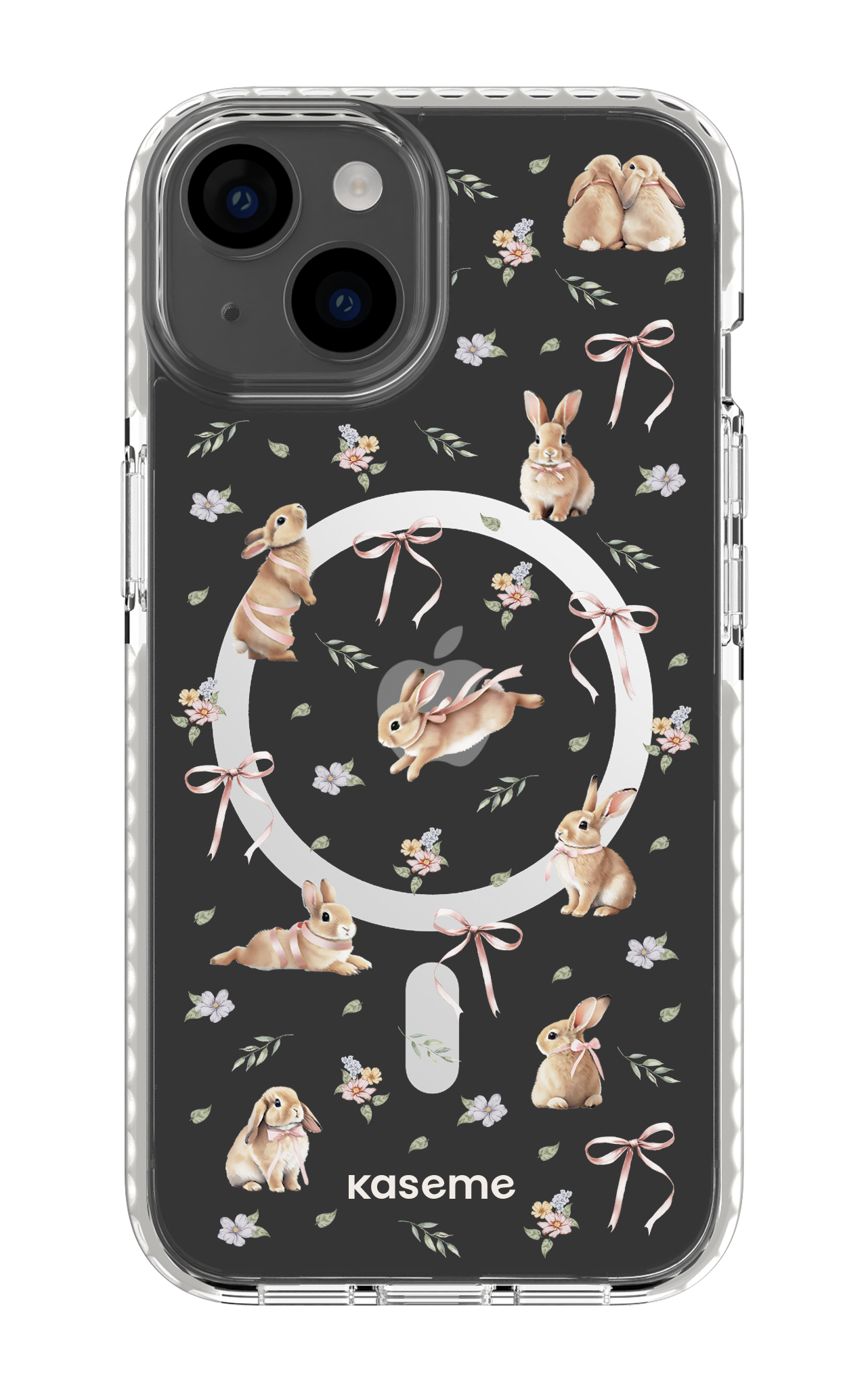 iPhone 14 Clear Case Magsafe - White Bunny Bloom Clear Case -