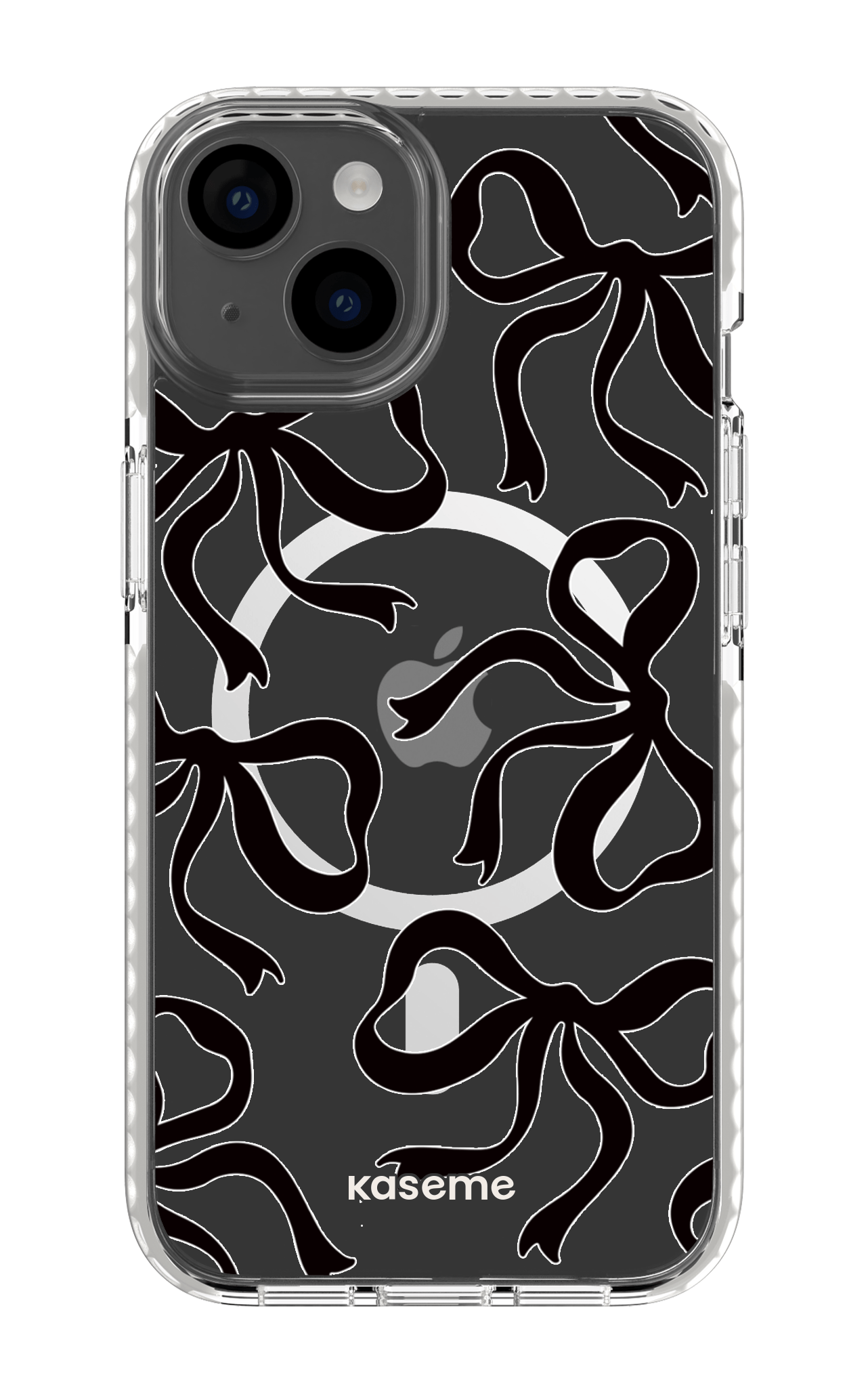 iPhone 14 Clear Case Magsafe - White Lace Black Clear Case -