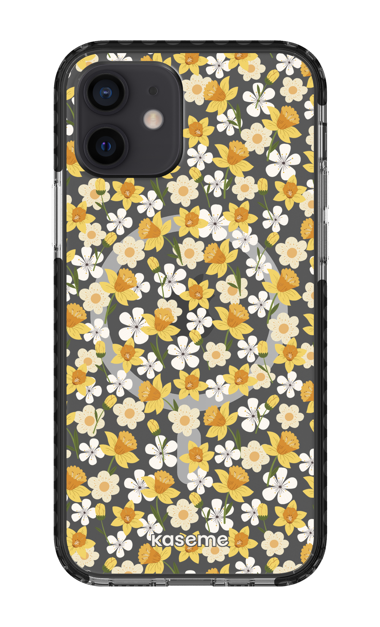 iPhone 12 Clear Case Magsafe - Black Daffodil Clear Case -