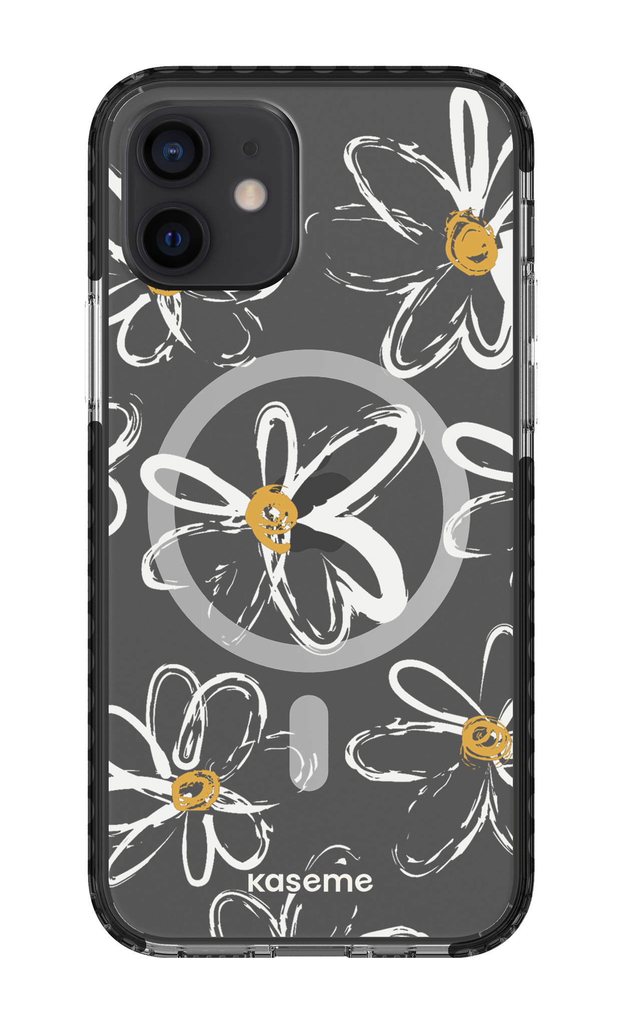 iPhone 12 Clear Case Magsafe - Black Give me flowers Clear Case -