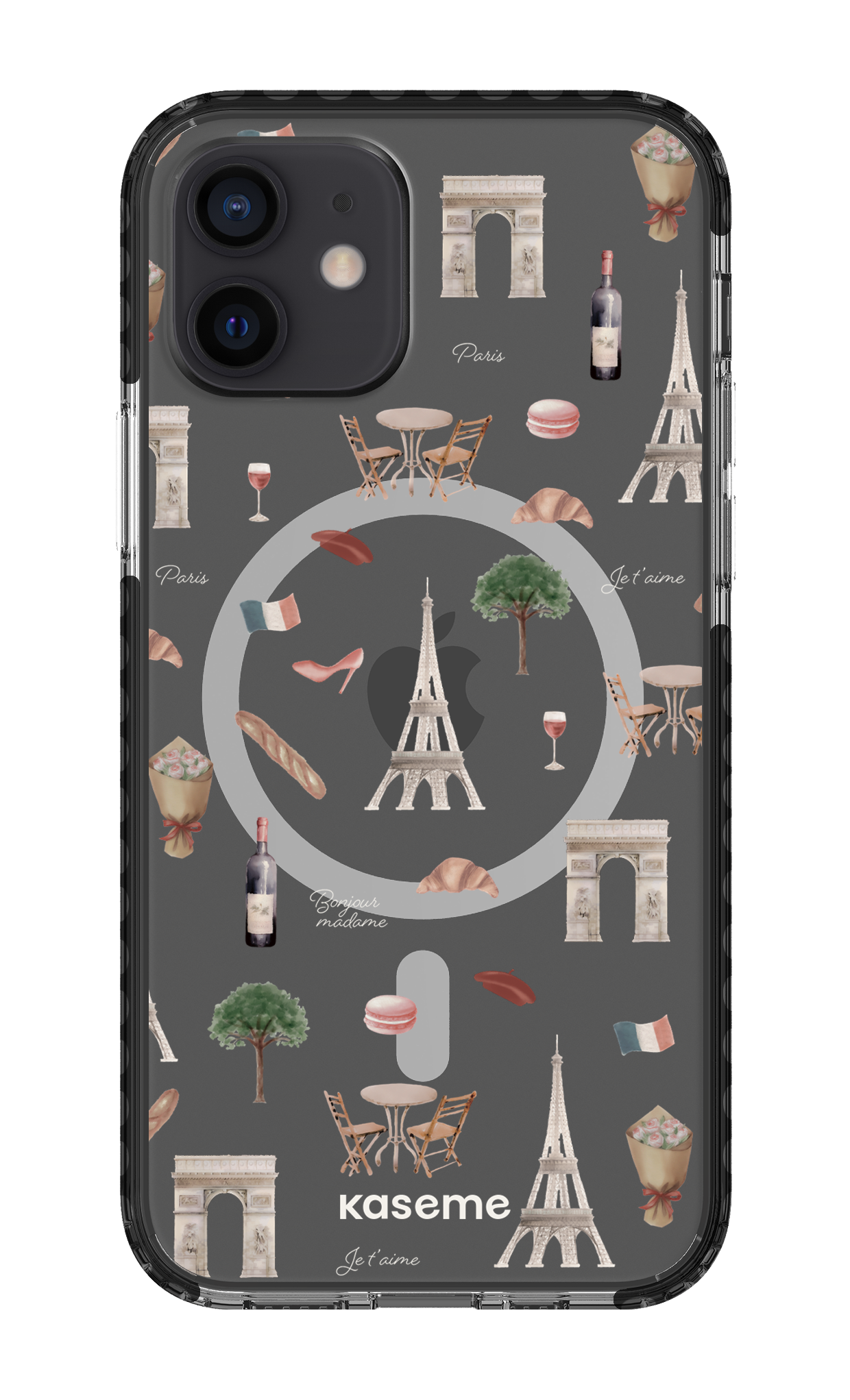 iPhone 12 Clear Case Magsafe - Black Je t'aime Paris Clear Case -