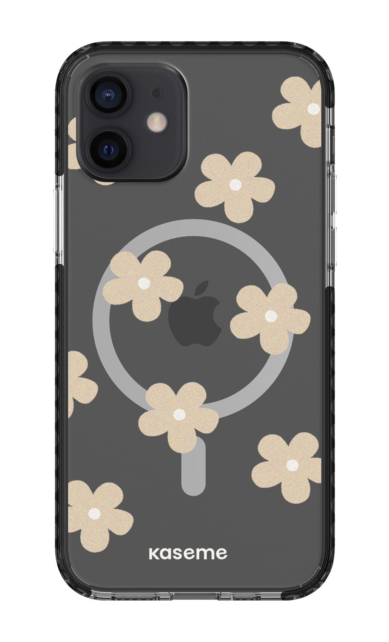 iPhone 12 Clear Case Magsafe - Black Woodstock Beige Clear Case -
