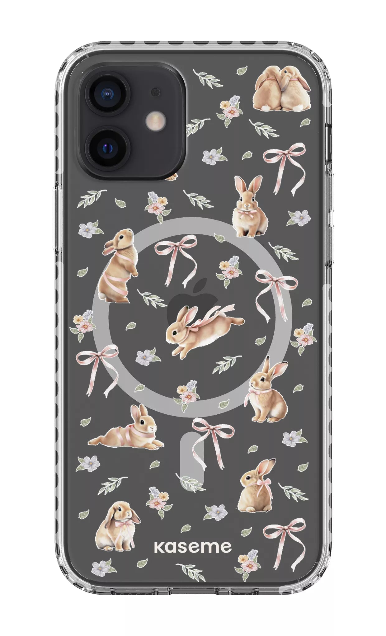 iPhone 12 Clear Case Magsafe - White Bunny Bloom Clear Case -