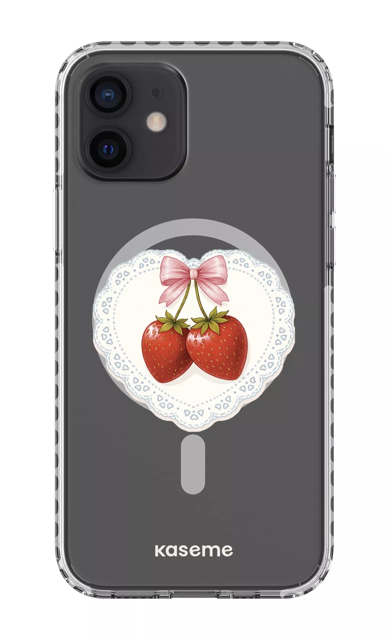 iPhone 12 Clear Case Magsafe - White Fresa Lace Clear Case -
