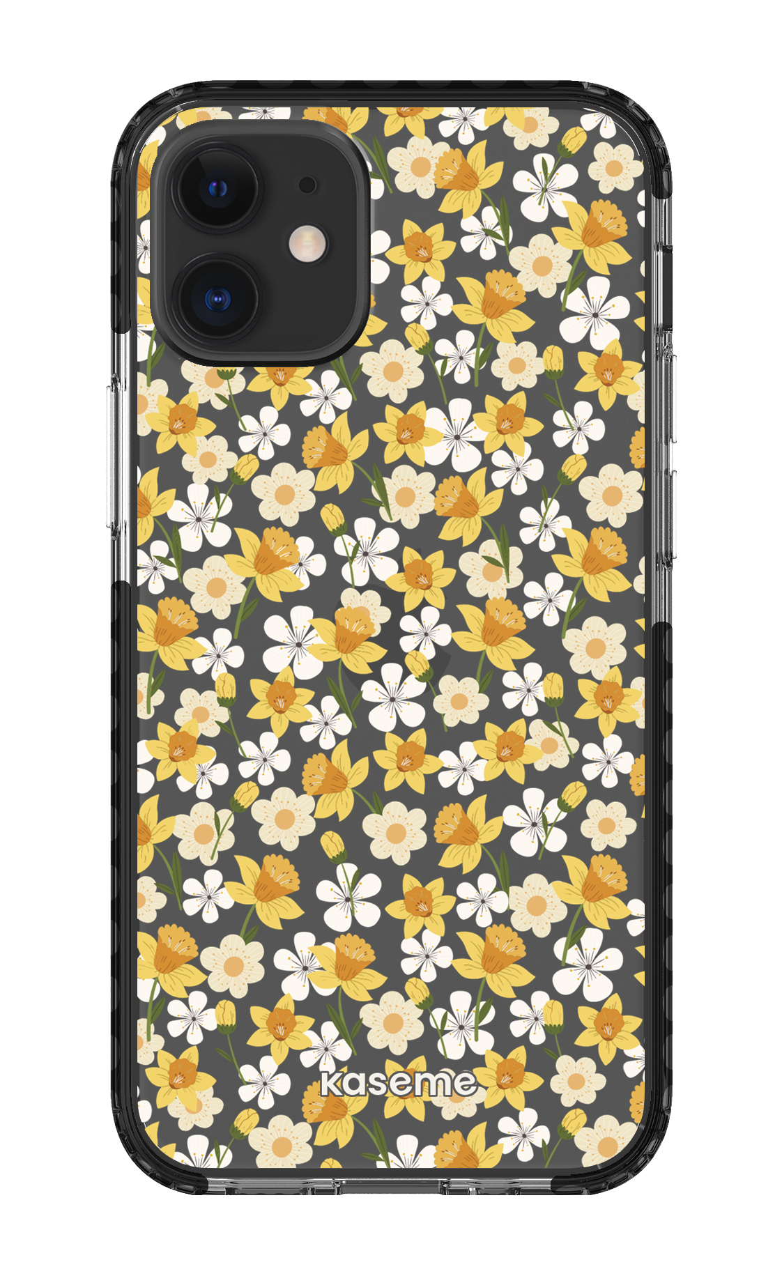 iPhone 12 Mini Clear Case - Black Daffodil Clear Case -