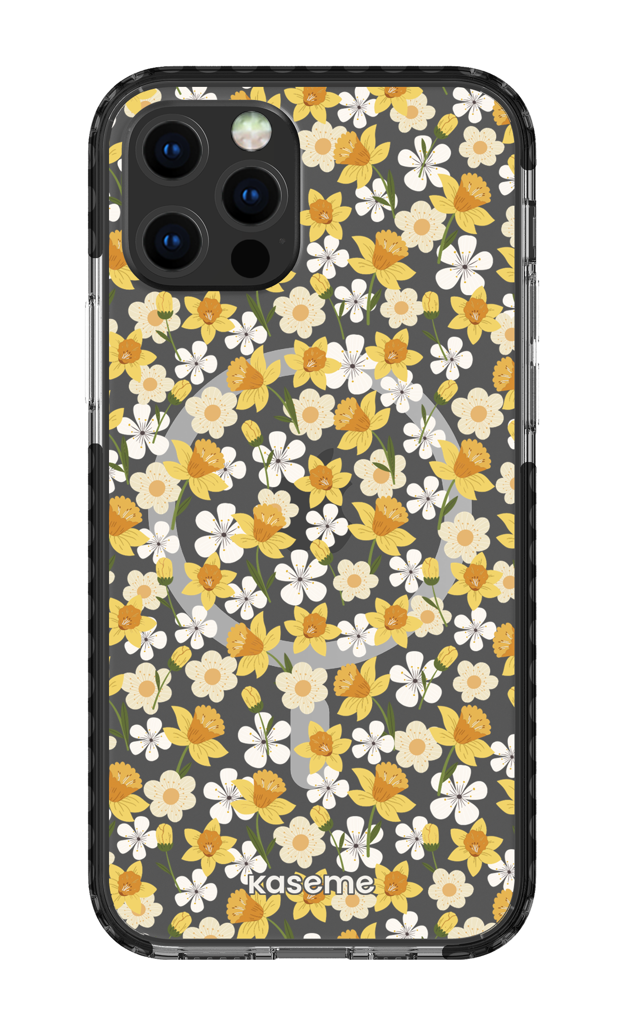 iPhone 12 Pro Clear Case Magsafe - Black Daffodil Clear Case -
