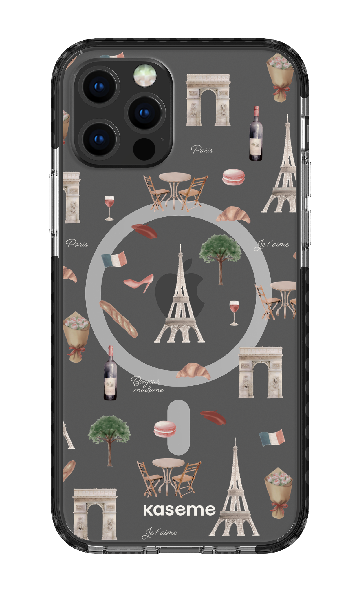 iPhone 12 Pro Clear Case Magsafe - Black Je t'aime Paris Clear Case -