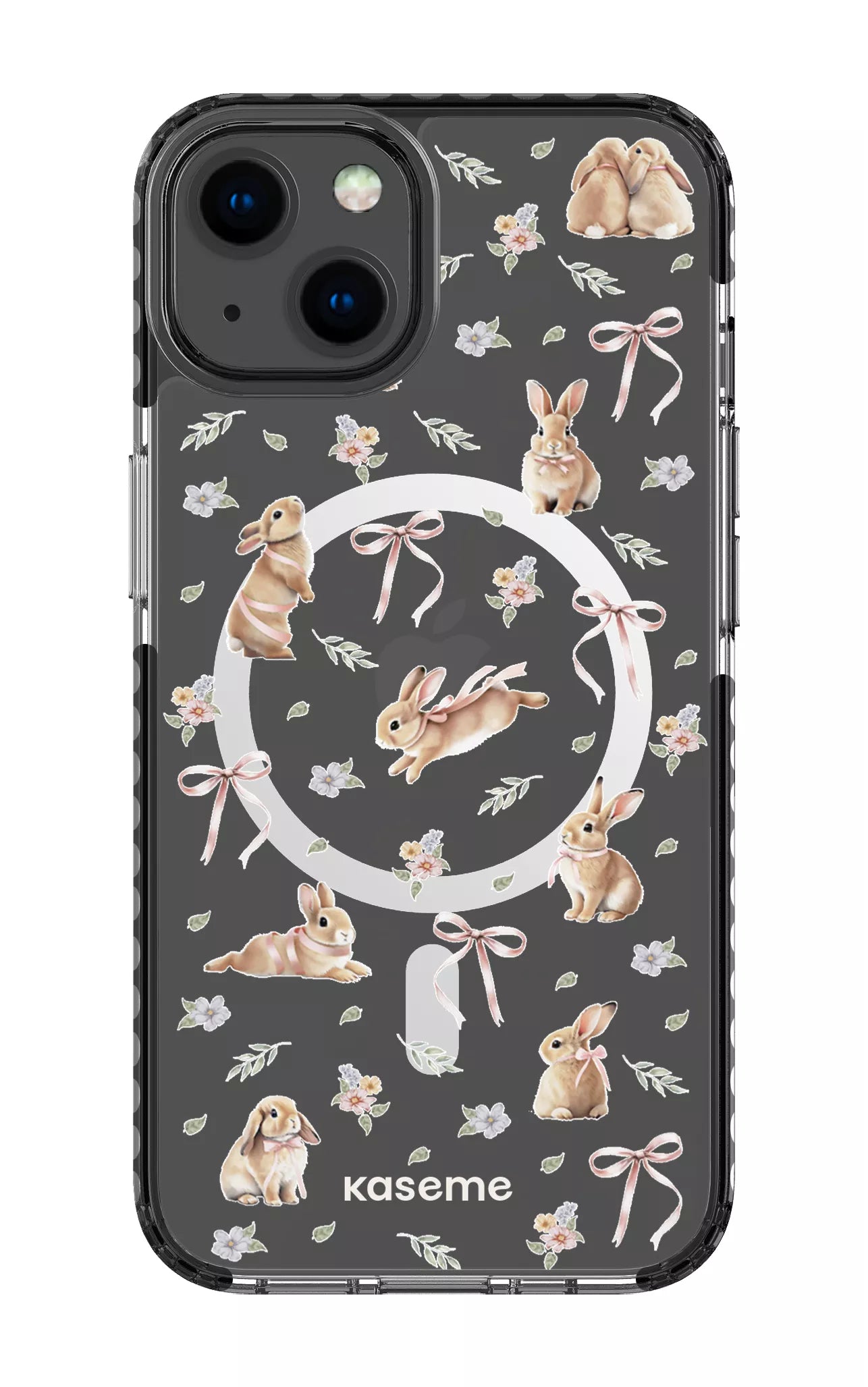iPhone 13 Clear Case Magsafe - Black Bunny Bloom Clear Case -