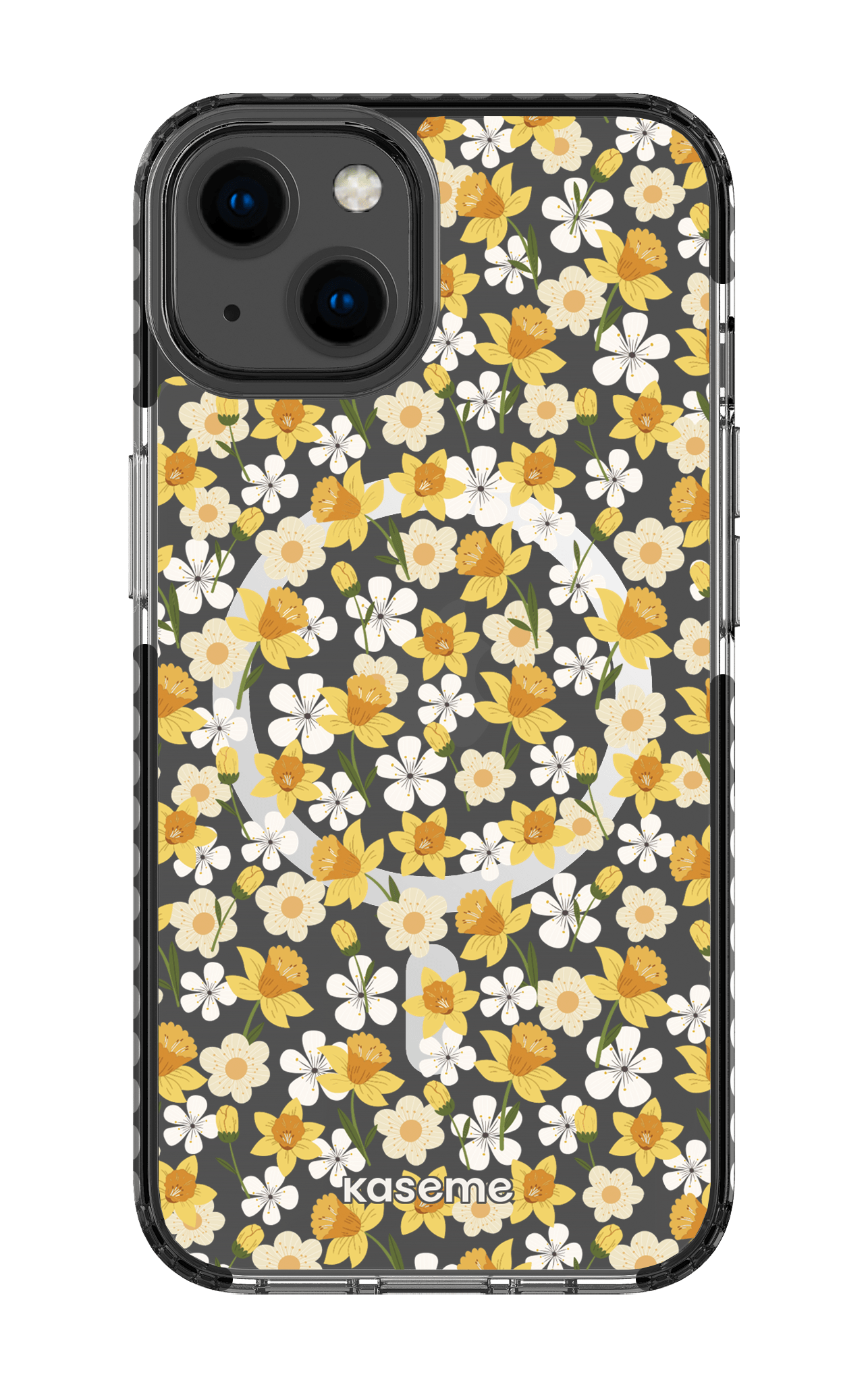 iPhone 13 Clear Case Magsafe - Black Daffodil Clear Case -