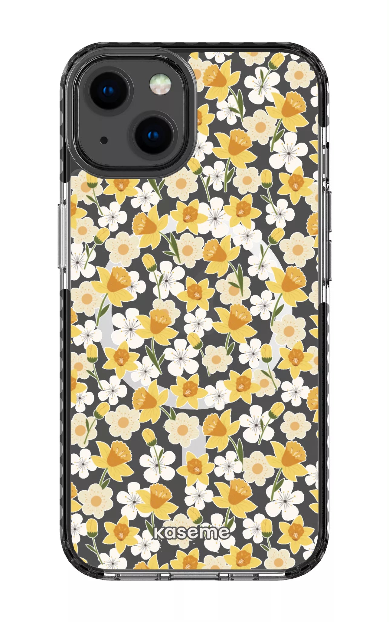 iPhone 13 Clear Case Magsafe - Black Daffodil Clear Case -