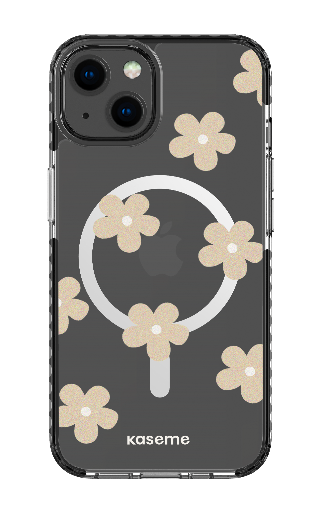iPhone 13 Clear Case Magsafe - Black Woodstock Beige Clear Case -