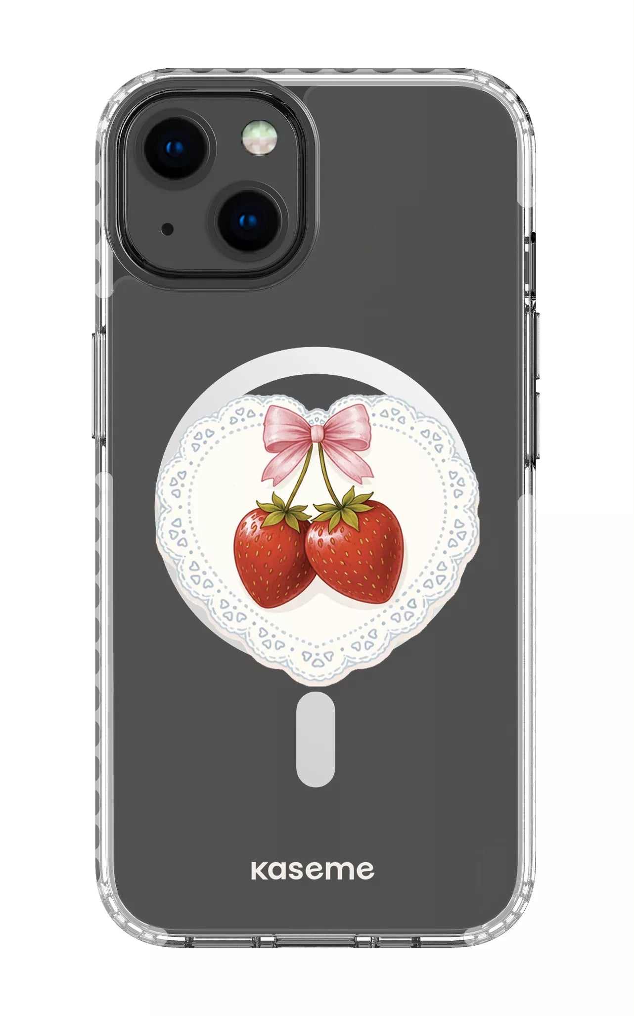 iPhone 13 Clear Case Magsafe - White Fresa Lace Clear Case -
