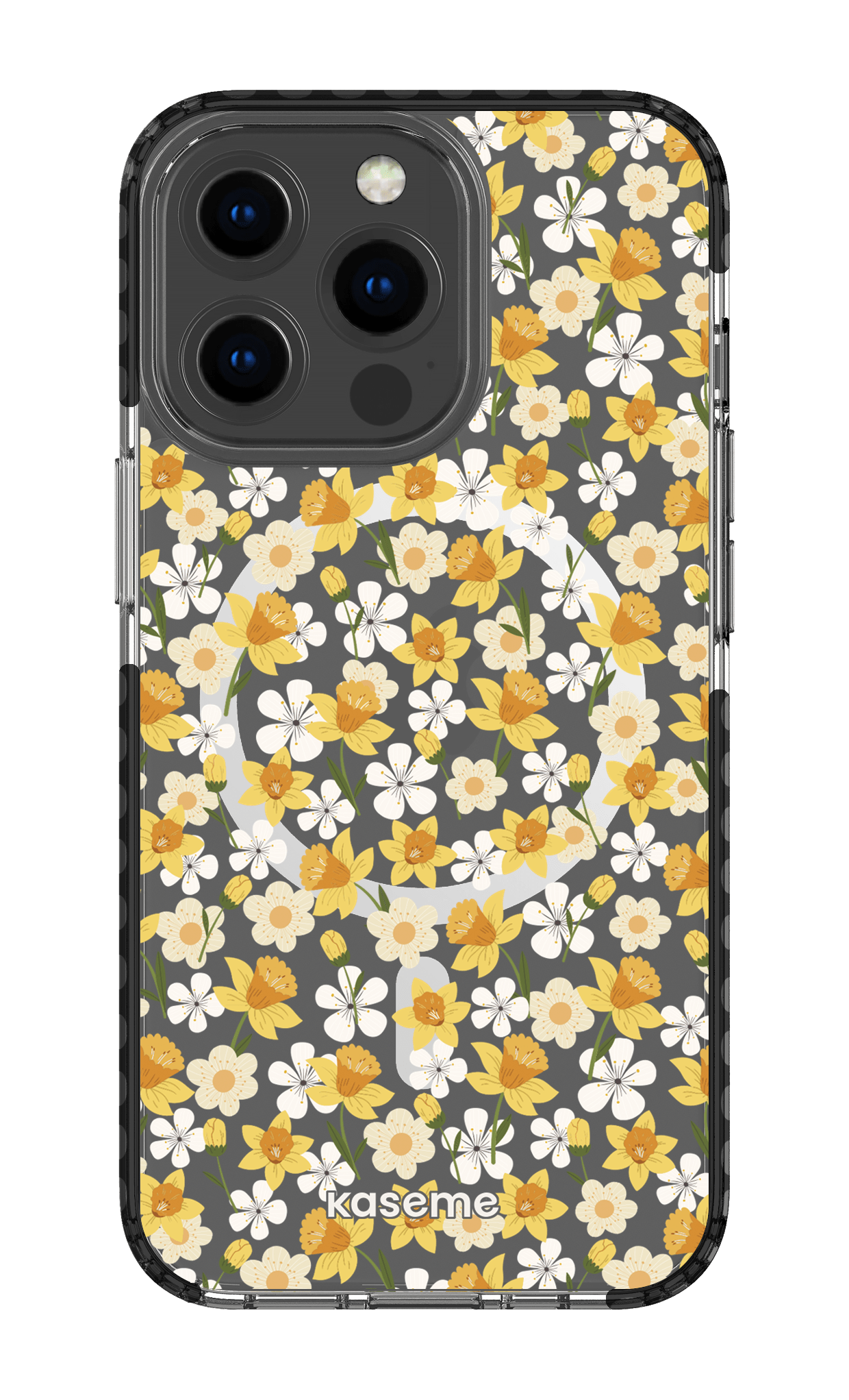iPhone 13 Pro Clear Case Magsafe - Black Daffodil Clear Case -