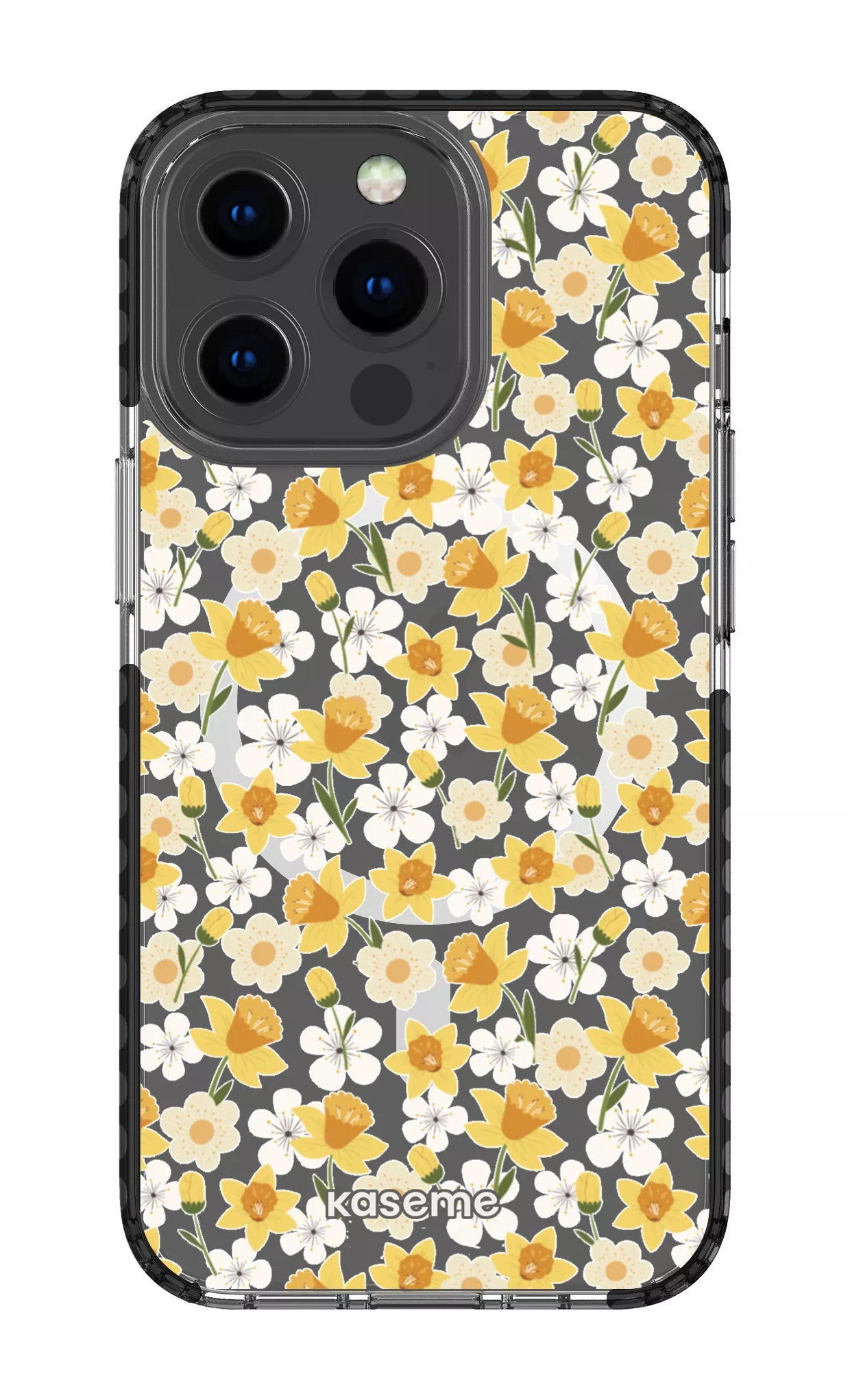 iPhone 13 Pro Clear Case Magsafe - Black Daffodil Clear Case -