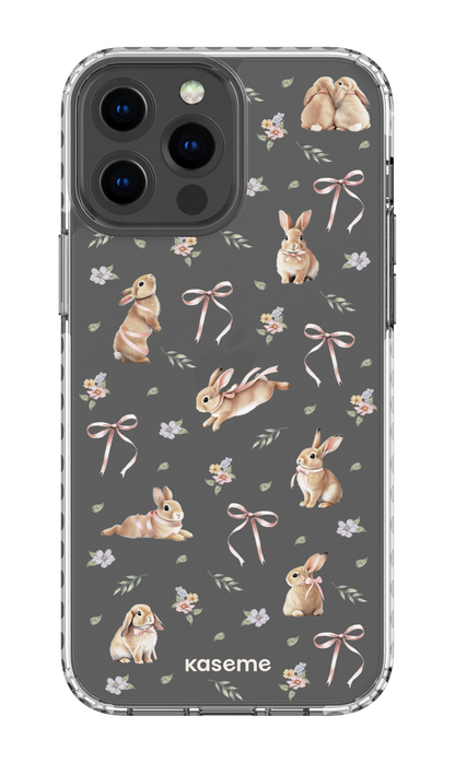 iPhone 13 Pro Max Clear Case - White Bunny Bloom Clear Case -