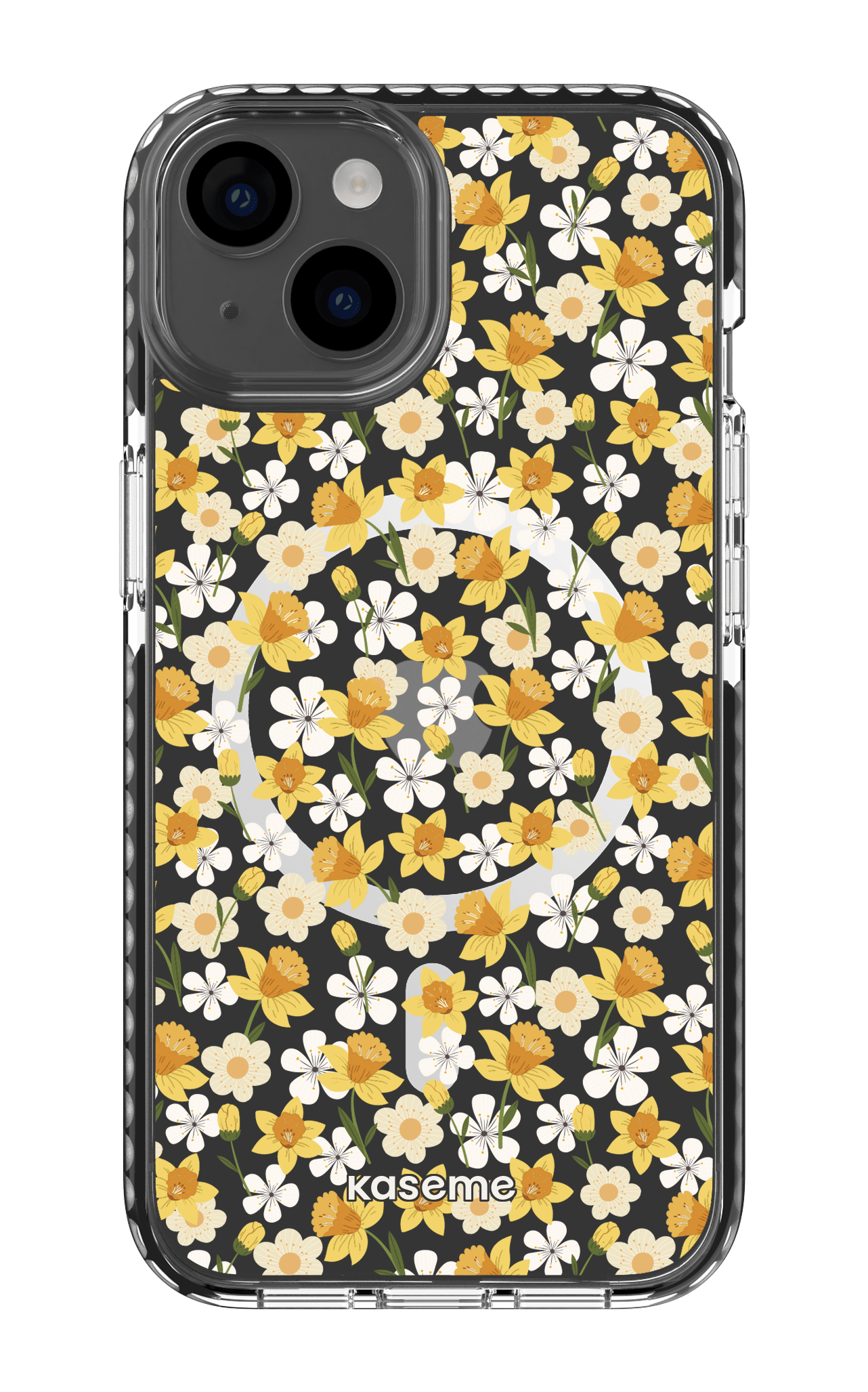 iPhone 14 Clear Case Magsafe - Black Daffodil Clear Case -
