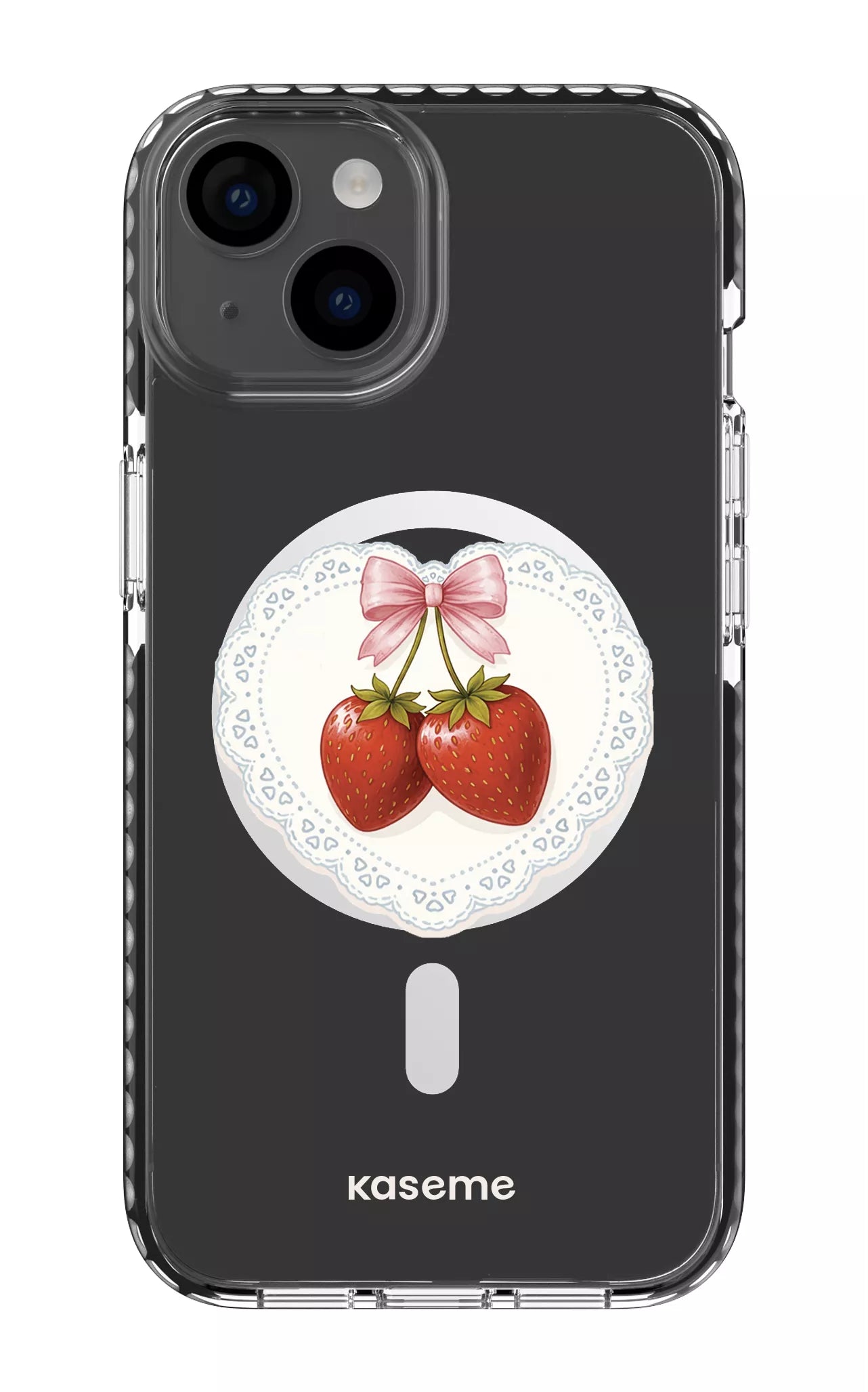 iPhone 14 Clear Case Magsafe - Black Fresa Lace Clear Case -
