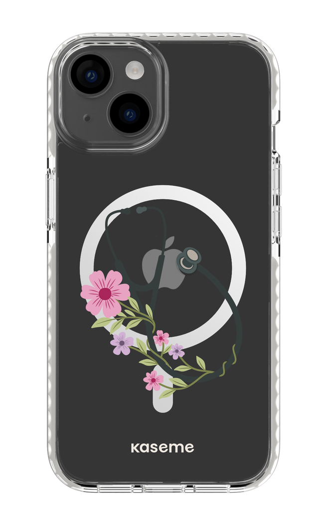 iPhone 14 Clear Case Magsafe - White Blossom Beat Clear Case -