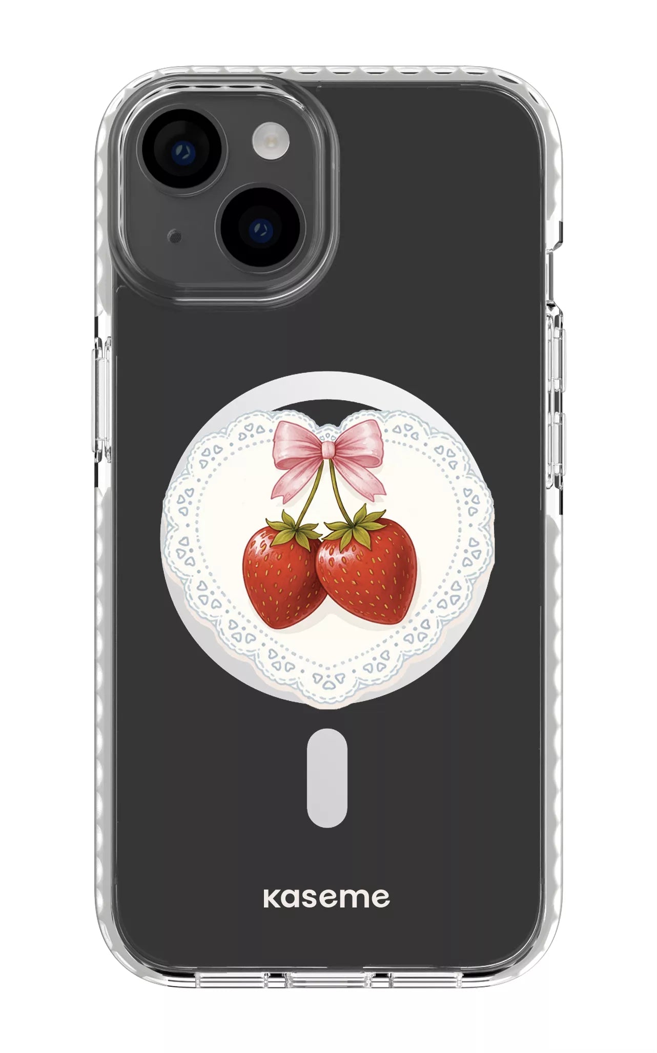 iPhone 14 Clear Case Magsafe - White Fresa Lace Clear Case -