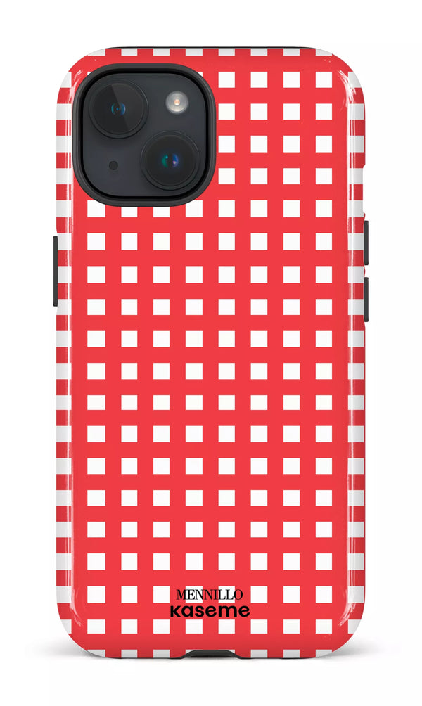 iPhone 15 MagSafe - Impact Case Red Checkered by Mennillo -