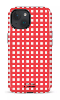 iPhone 15 Tough (Gloss) Red Checkered by Mennillo -