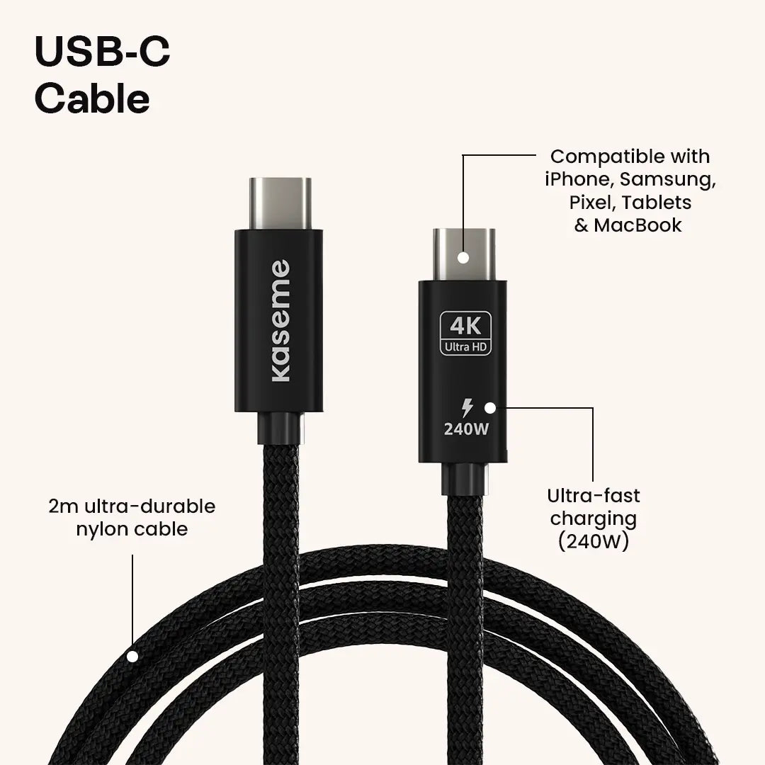 Kaseme USB-C cable with features highlighted